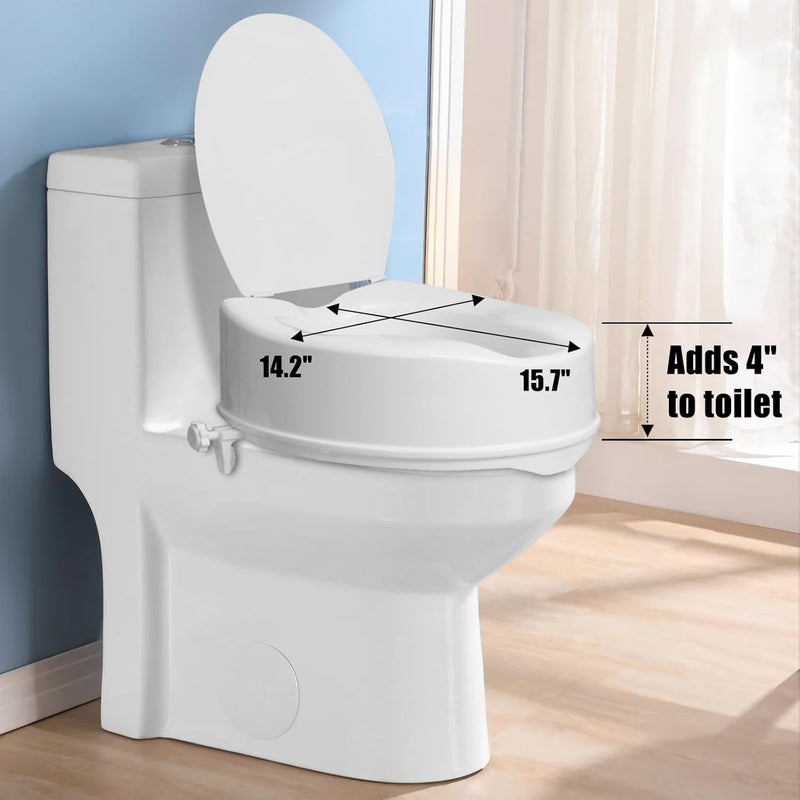 Caredear Store Raised Toilet Seat with Lid for Elderly, 4" High Toilet Seat for Elongated or Standard Commode, Raised Toilet Seat for Seniors, Handicap Toilet Seat Riser with Cover - Image 3